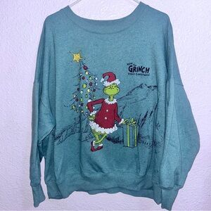 Dr. Seuss Women's Teal Grinch Holiday Sweatshirt